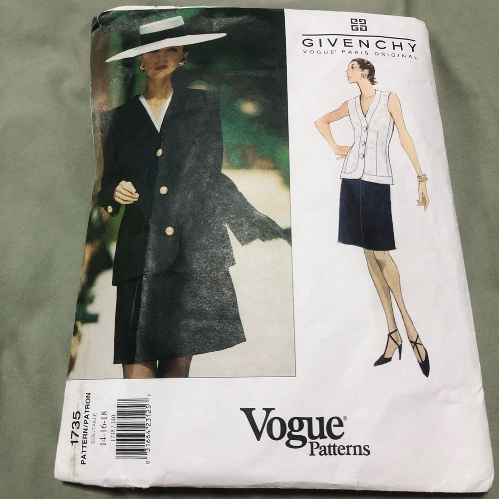 Rare Vogue pattern 1735- Givenchy original- jacket- vest pencil skirt- advanced.